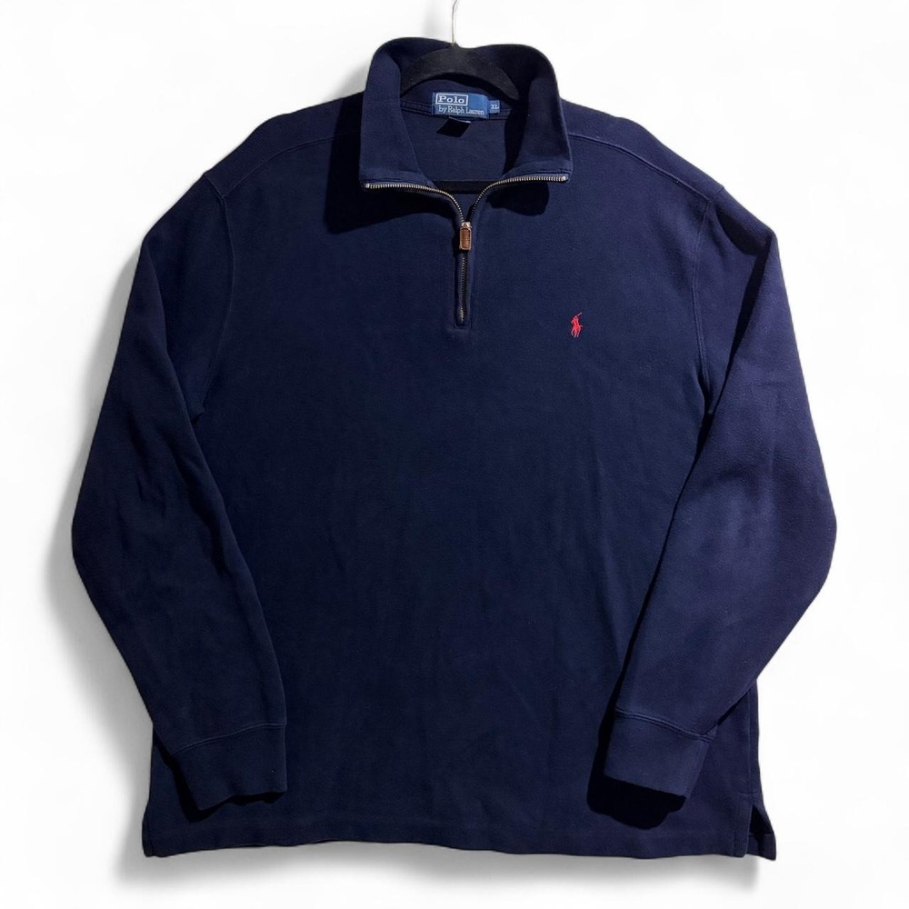 Polo Ralph Lauren Mens XL Navy Blue Cotton Quarter Zip Pullover Sweatshirt Pony